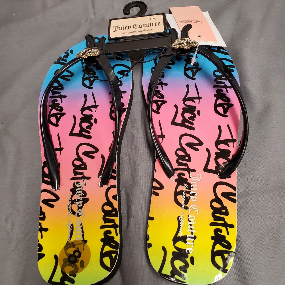 NWT Juicy Couture Womens Flip Flops Size 8 Multicolor Thong Sandals